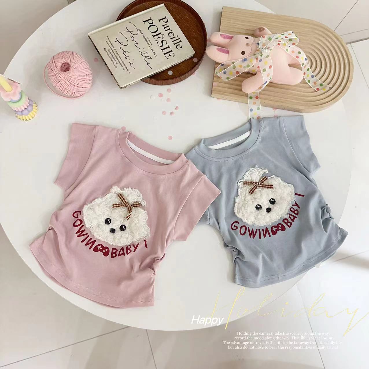 【小椰奶冻】汤圆家童装2025夏季韩系卡通小狗捏褶百搭T恤 YA-2265