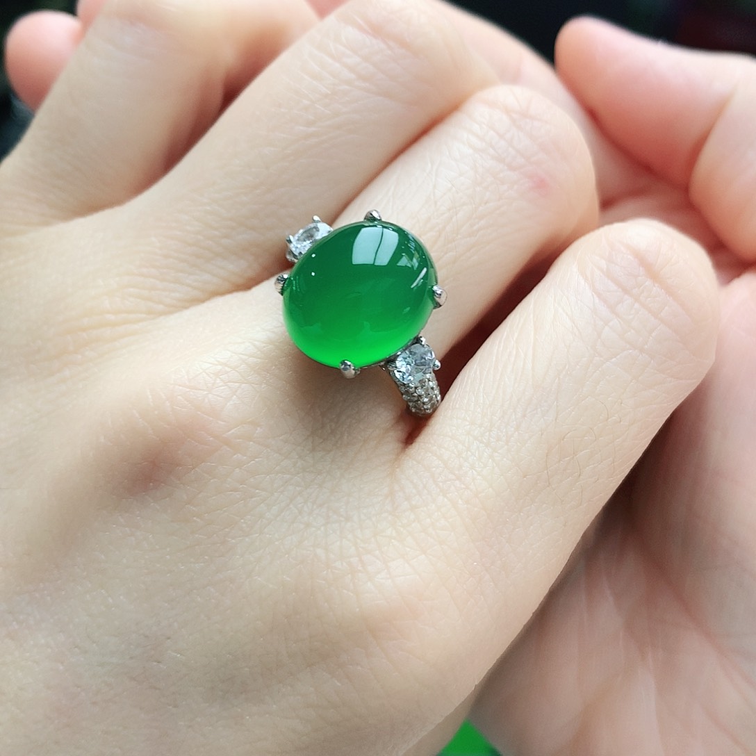 玛瑙/玉髓戒指银S925镶嵌