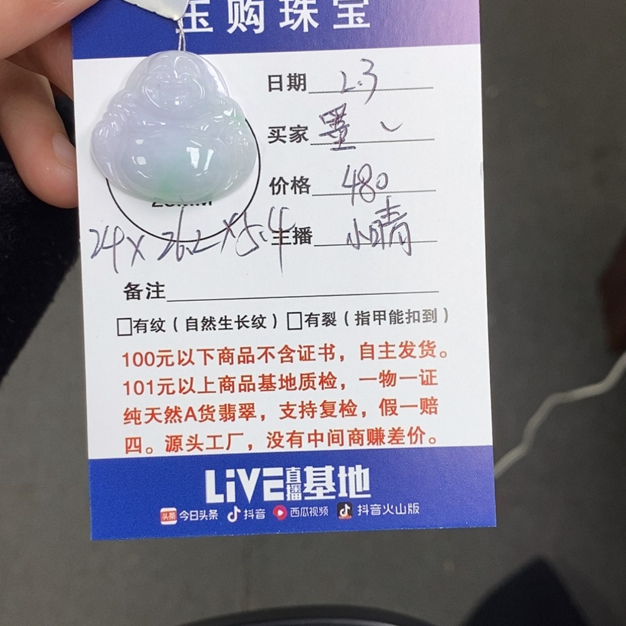 【闪购商品】翡翠颈饰未镶嵌墨***丸佛公