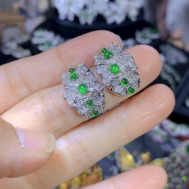 翡翠戒指银S925镶嵌天然翡翠