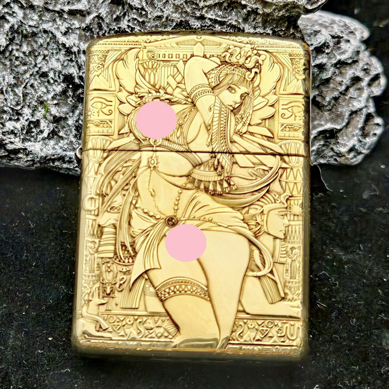Zippo打火机正品168黄铜盔甲埃及艳后双面精雕防风煤油送男友DYJ1
