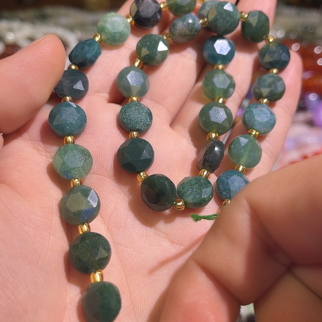 玛瑙/玉髓未镶嵌珠宝半成品印度绿玛瑙卡10mm