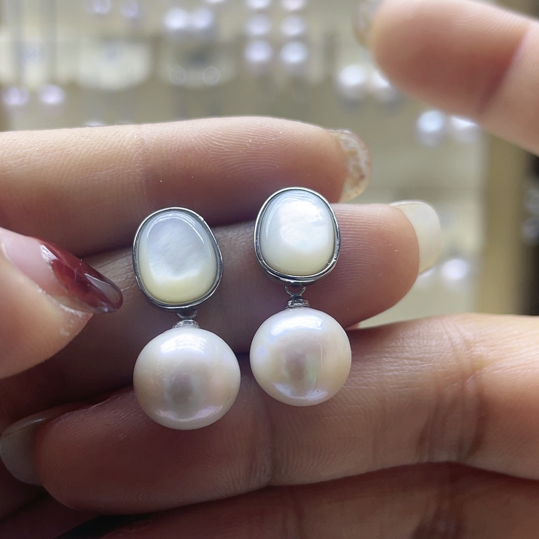 淡水珍珠耳饰银S925镶嵌