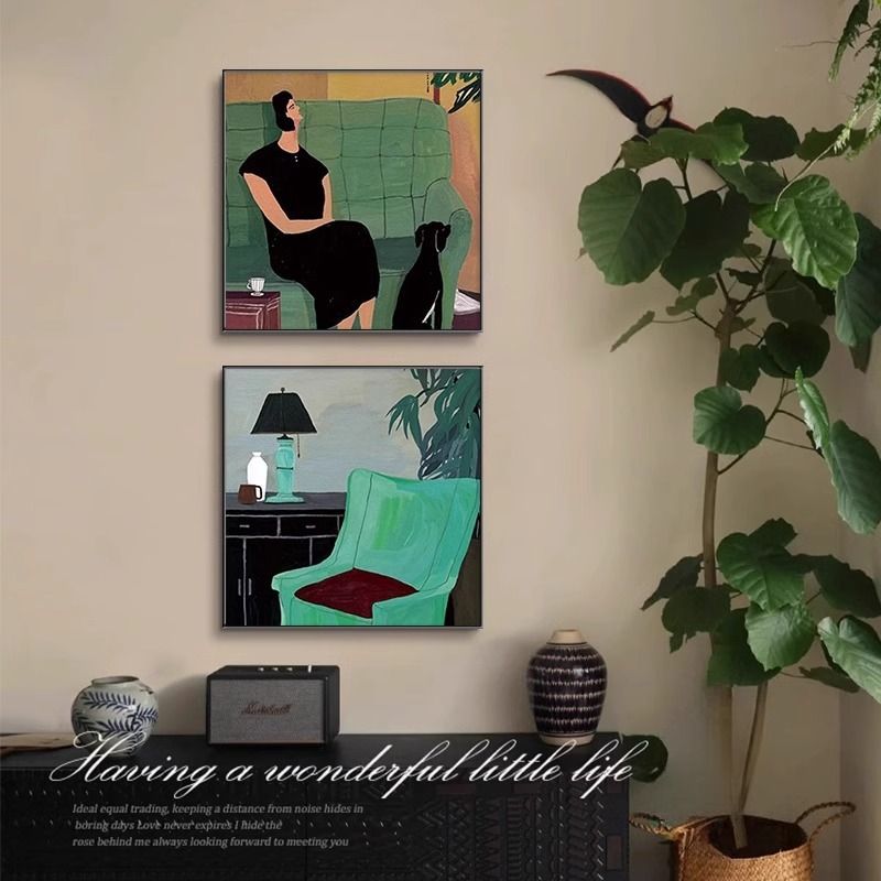 中古风客厅沙发背景墙装饰画小众复古抽象人物卧室餐厅壁画