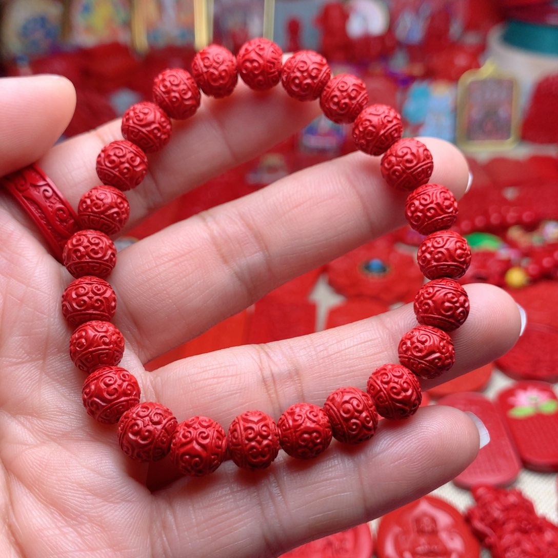 天然辰砂工艺品朱砂回纹珠手串