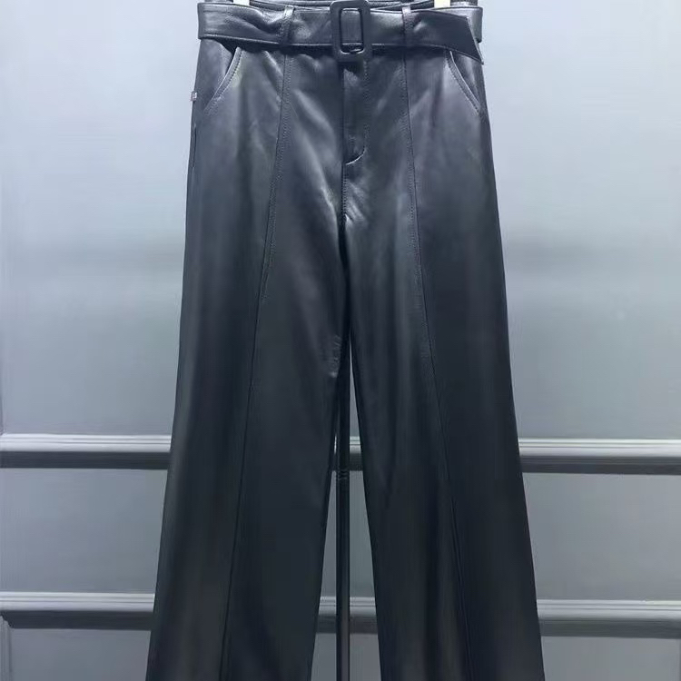 真皮牛皮女士9分阔腿皮裤时尚百搭高腰显瘦直播间链接 