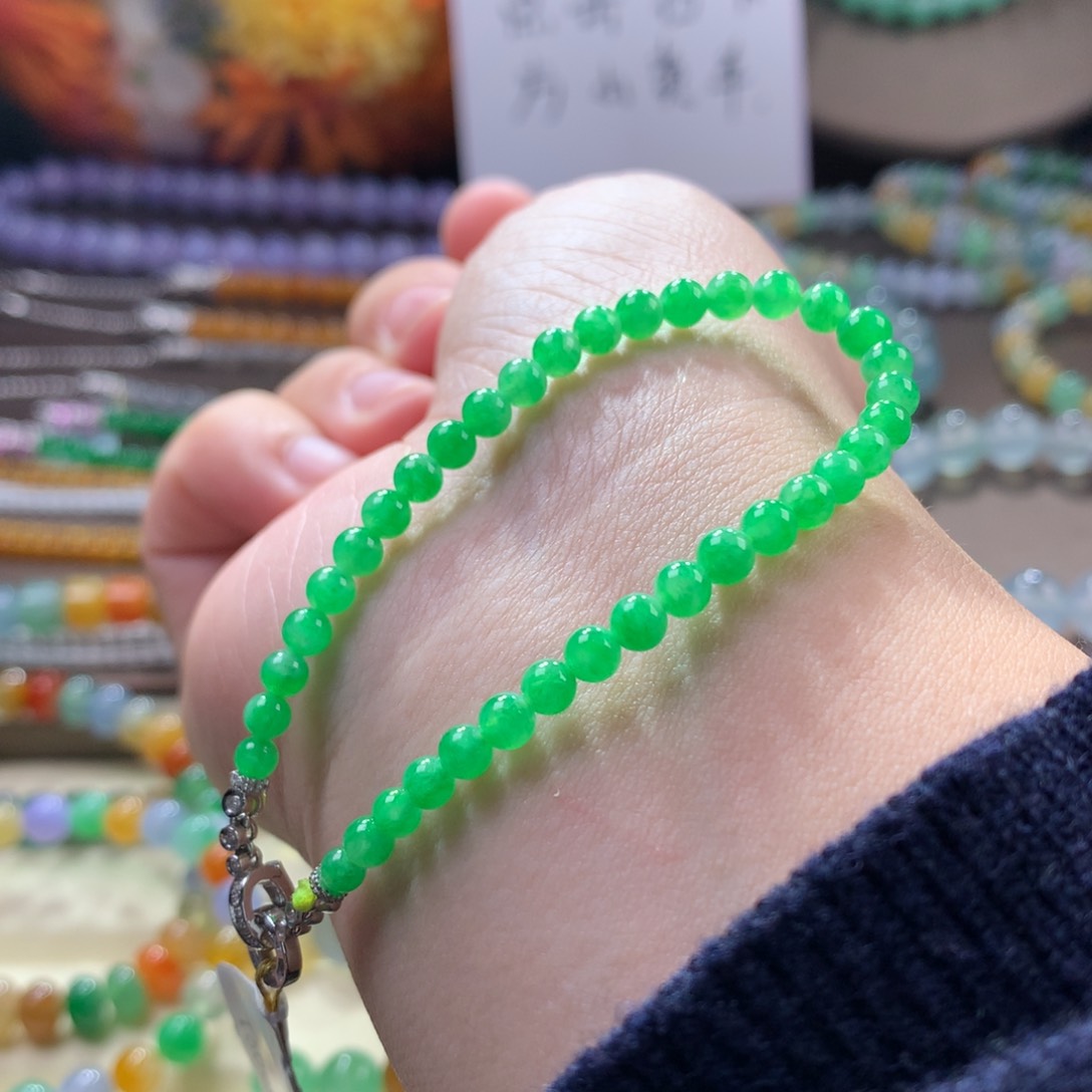 翡翠手链未镶嵌甜阳绿小米手链卡3.5到4.43