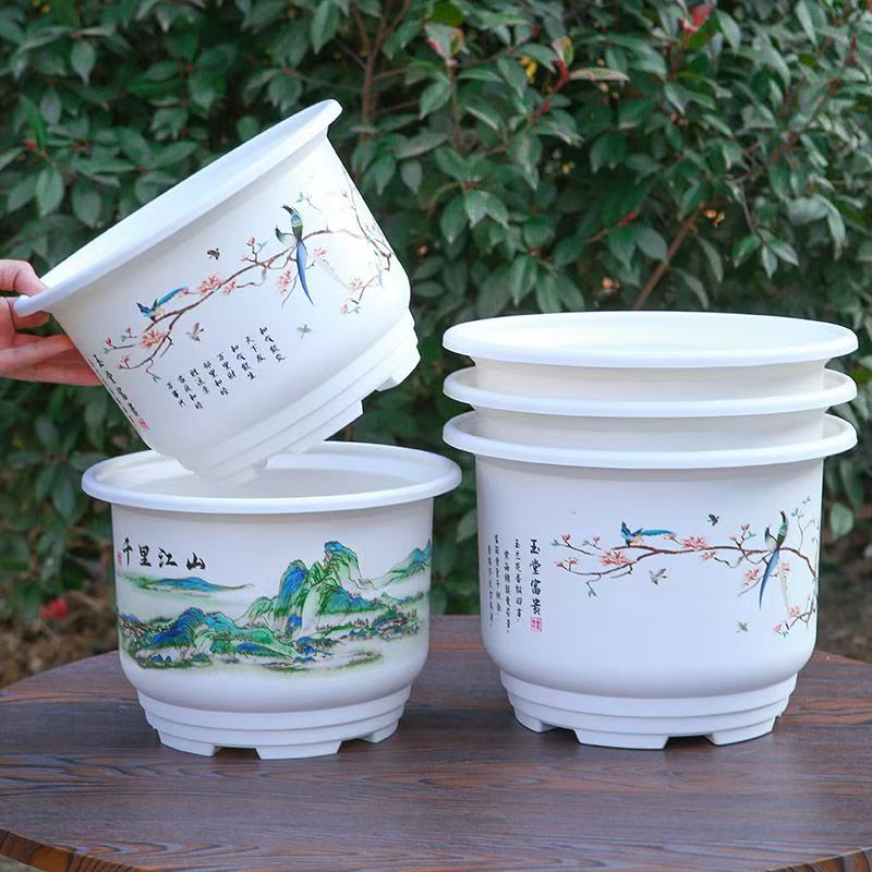 【送托盘】新款树脂家用园艺花盆栽仿陶瓷加厚花盆虎皮兰实用花盆