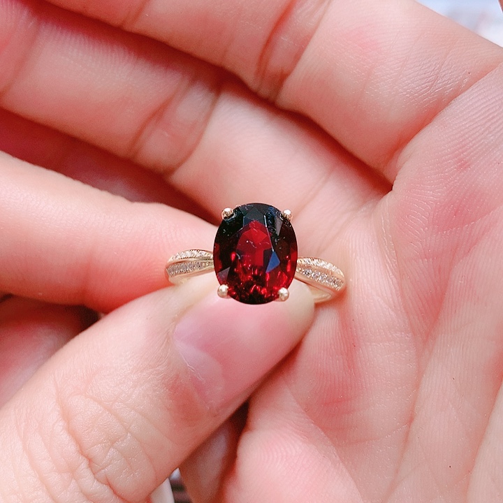 石榴石戒指银S925镶嵌8✖️10