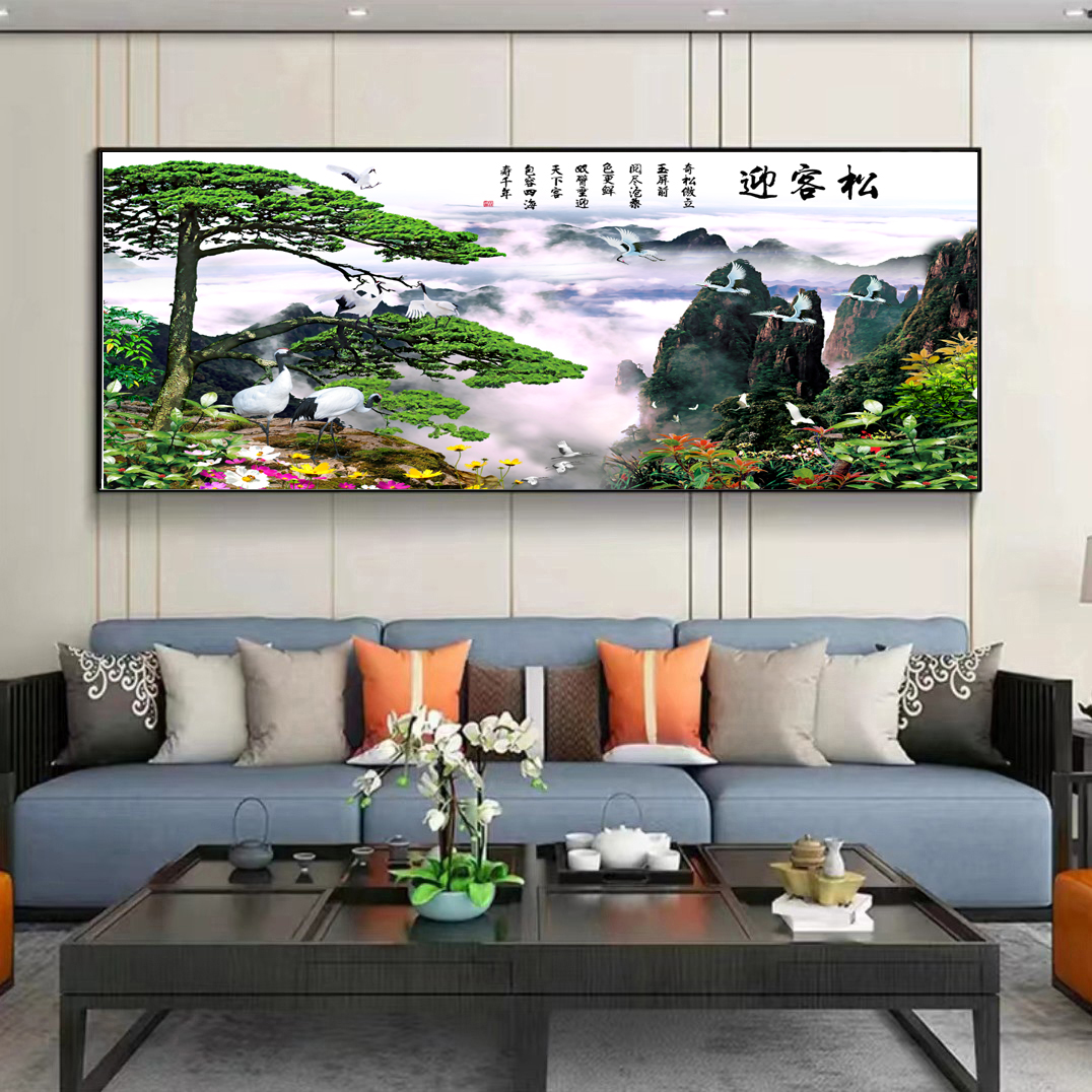 【迎客松】客厅挂画现代轻奢简约艺术晶瓷装饰画晶瓷镶钻装饰画