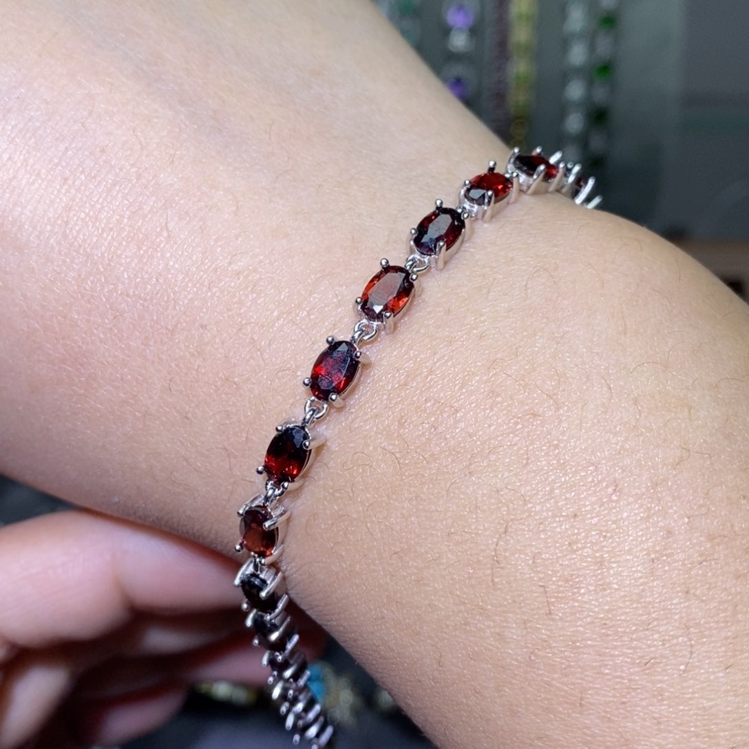 石榴石手链银S925镶嵌