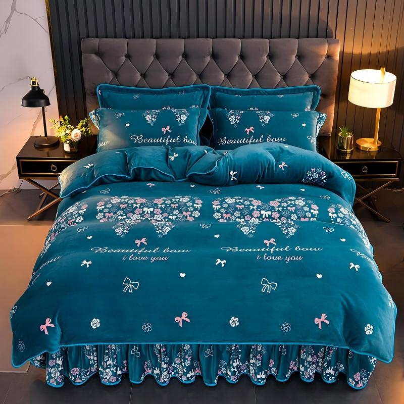 牛奶绒床裙款四件套