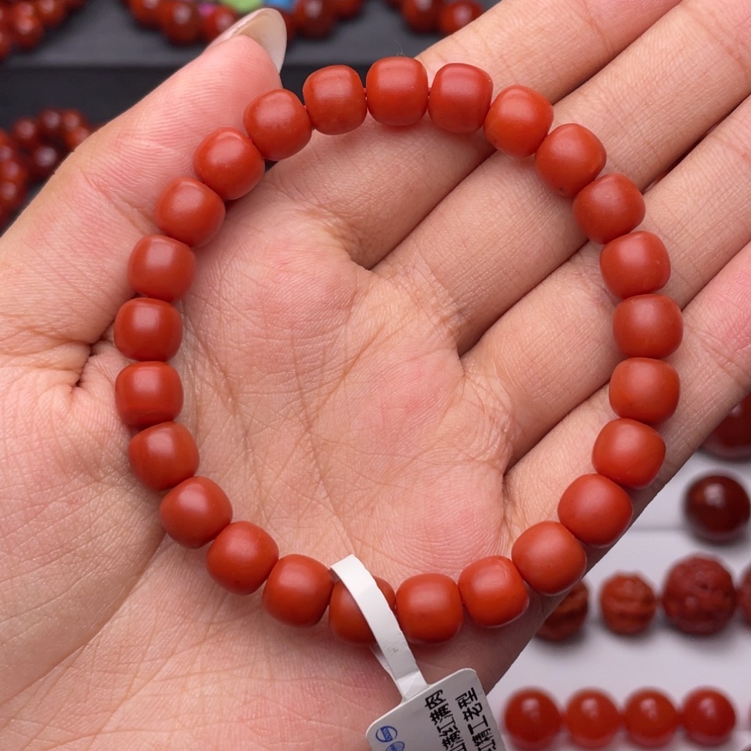 南红玛瑙未镶嵌手链Y8mm收藏满红满肉柿子红老型手串