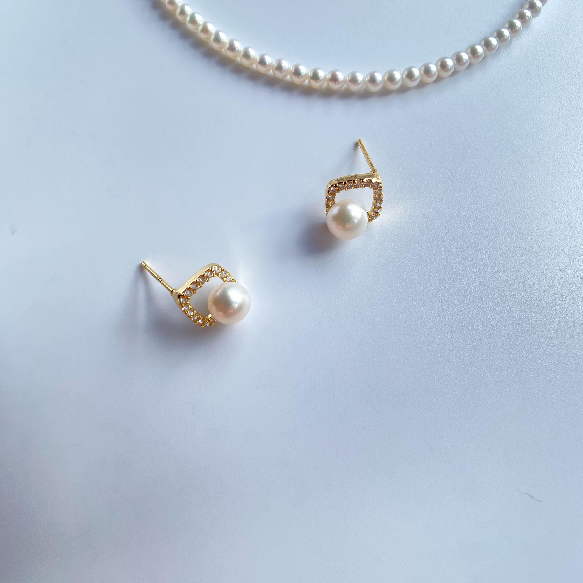 小方镜天然淡水珍珠香槟色小方镜气质白色轻奢时尚