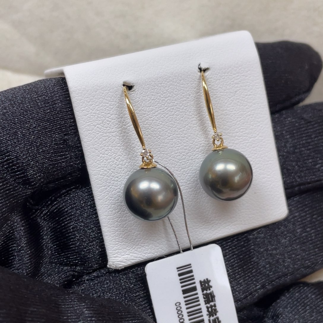 海水珍珠耳饰18K金镶嵌10-11mm
