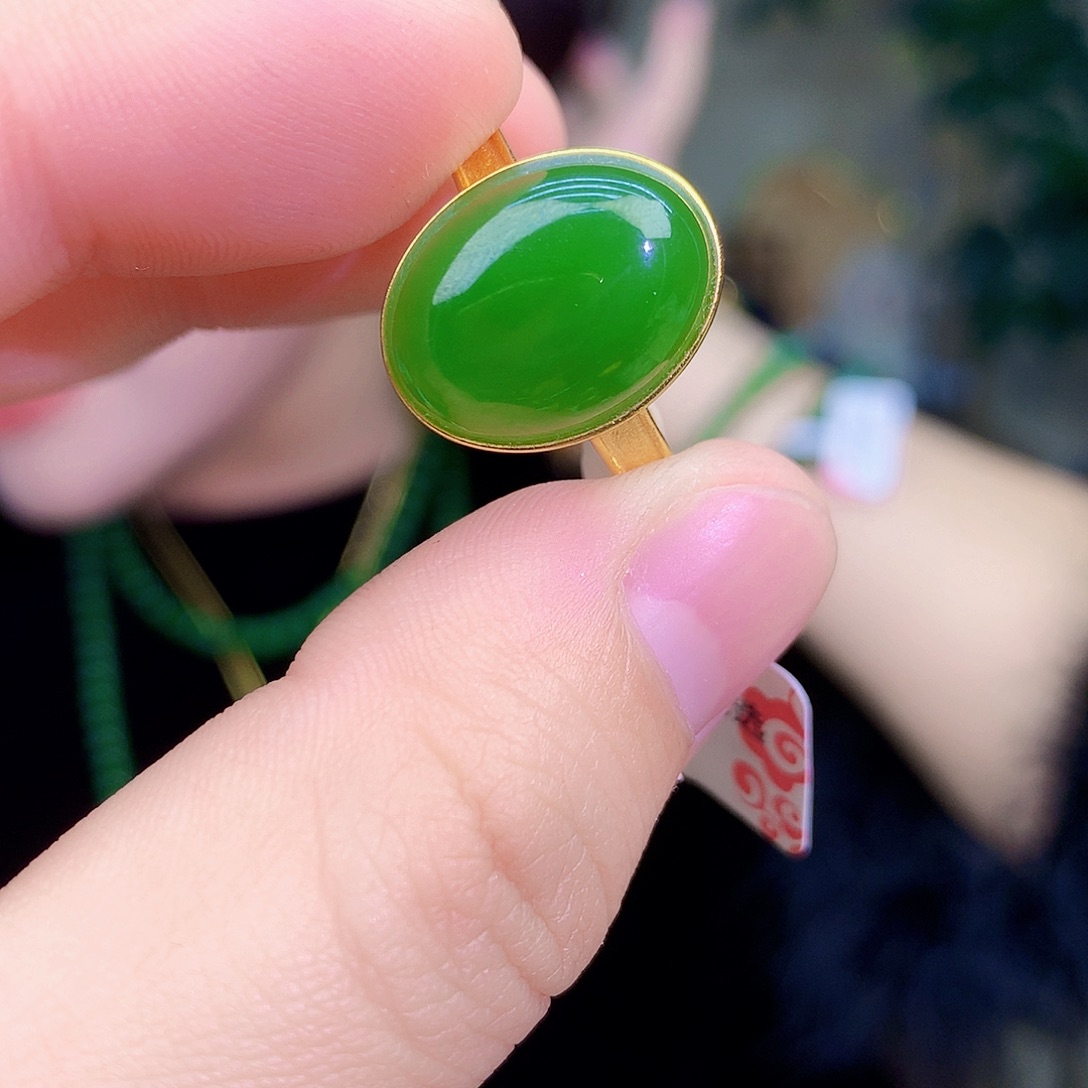 吊坠(不含链)银S925镶嵌和田玉（碧玉）戒指