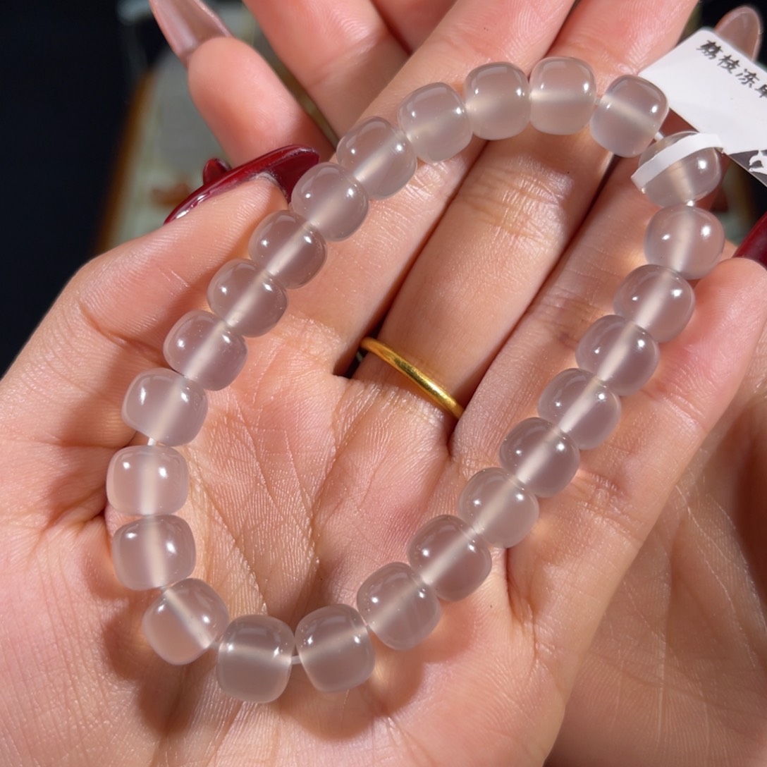 玛瑙/玉髓荔枝冻 老形单圈 9.2m m未镶嵌