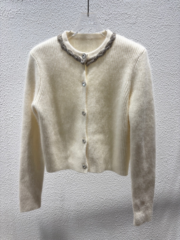 JX023原版法式重工手缝亮钻羊毛衣开衫长袖针织衫