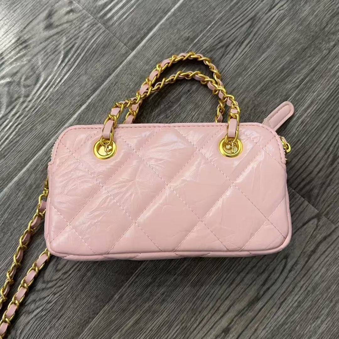 2025新款真皮女包夹子粉色