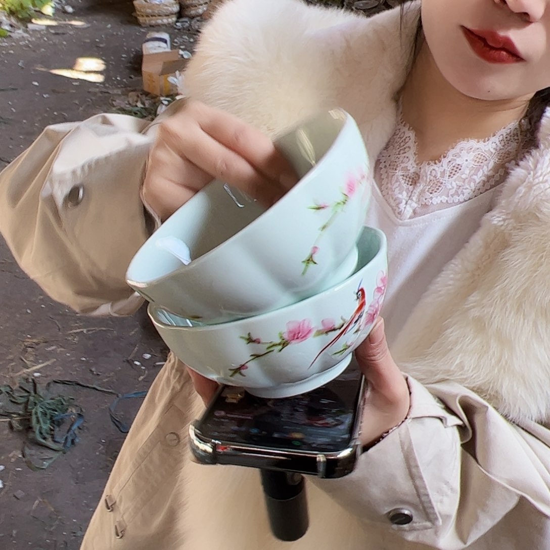 摆件瓷景德镇绿xixi影青南瓜4.75寸碗2个