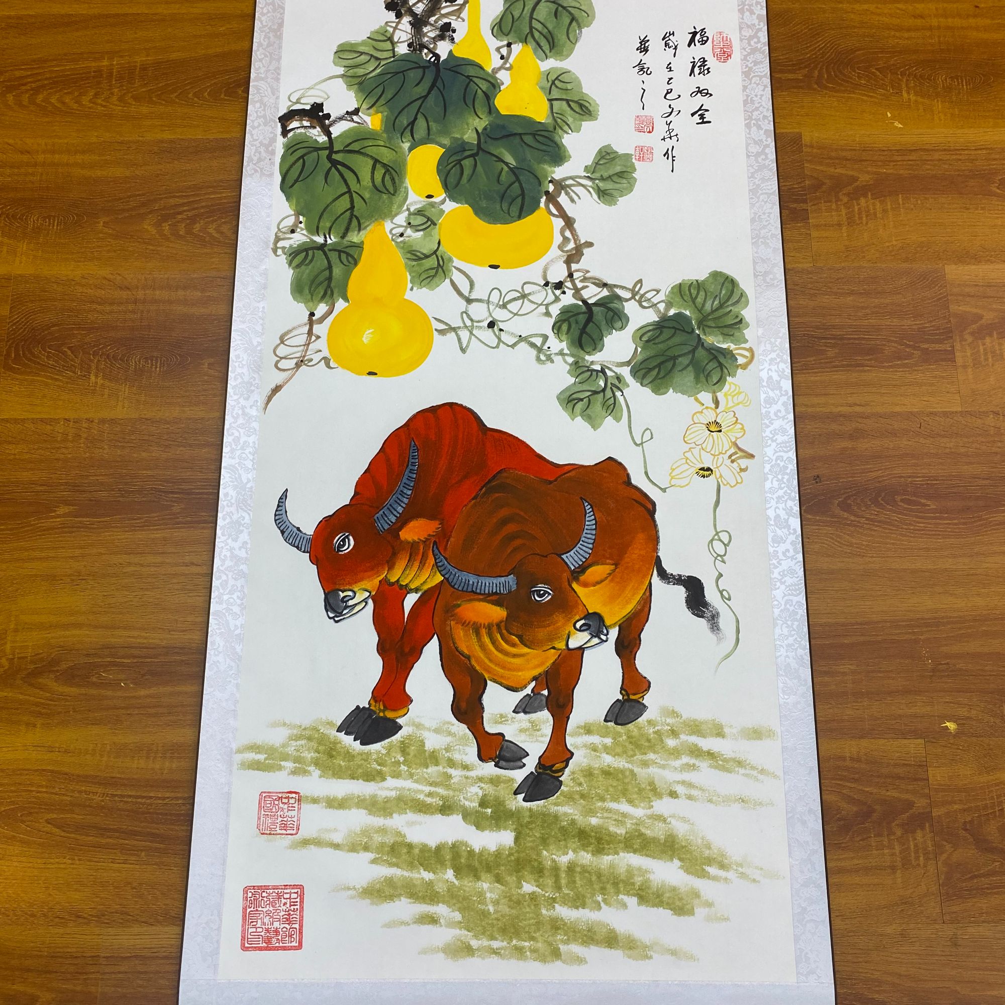 贾文华老师国画手绘作品 福禄双全 四尺