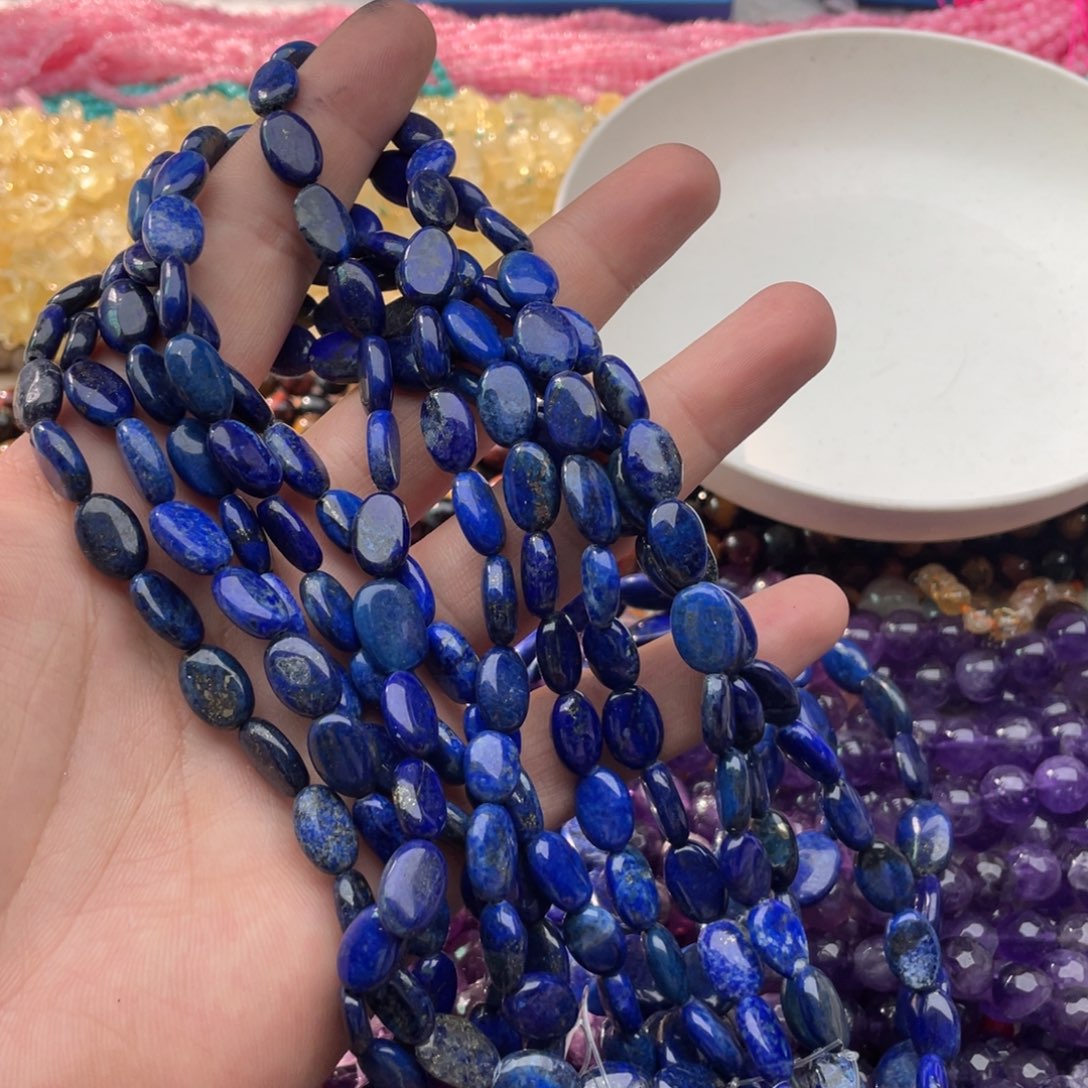 玛瑙/玉髓珠宝半成品未镶嵌一条装8*11mm青金椭圆片