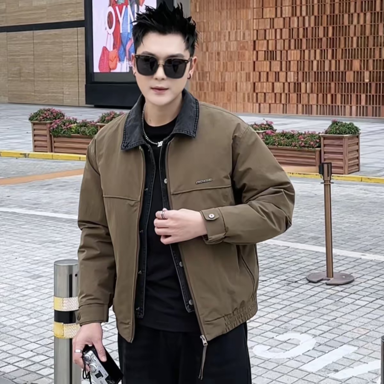 牛仔假两件羽绒服翻领拼接加厚保暖外套0000