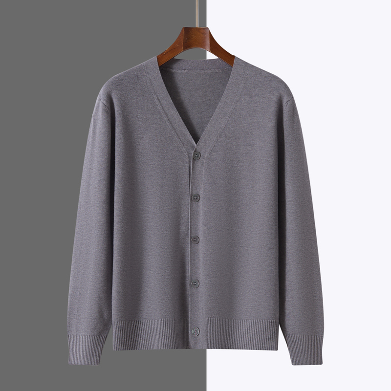 新款羊毛开衫男V领纯色纽扣长袖宽松休闲针织毛衣保暖外套