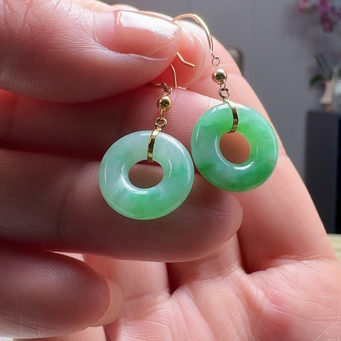 翡翠耳饰18K金镶嵌天然