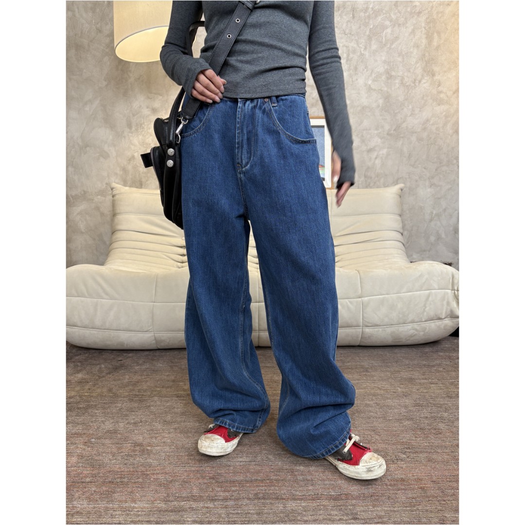 Uninhabitable 超复古！后口袋设计感！纯棉直筒裤牛仔裤蓝色裤子
