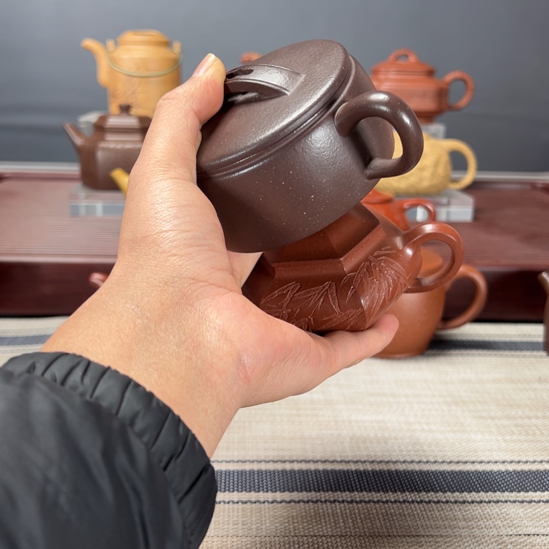 紫砂茶壶无**锋汉瓦六方底槽清