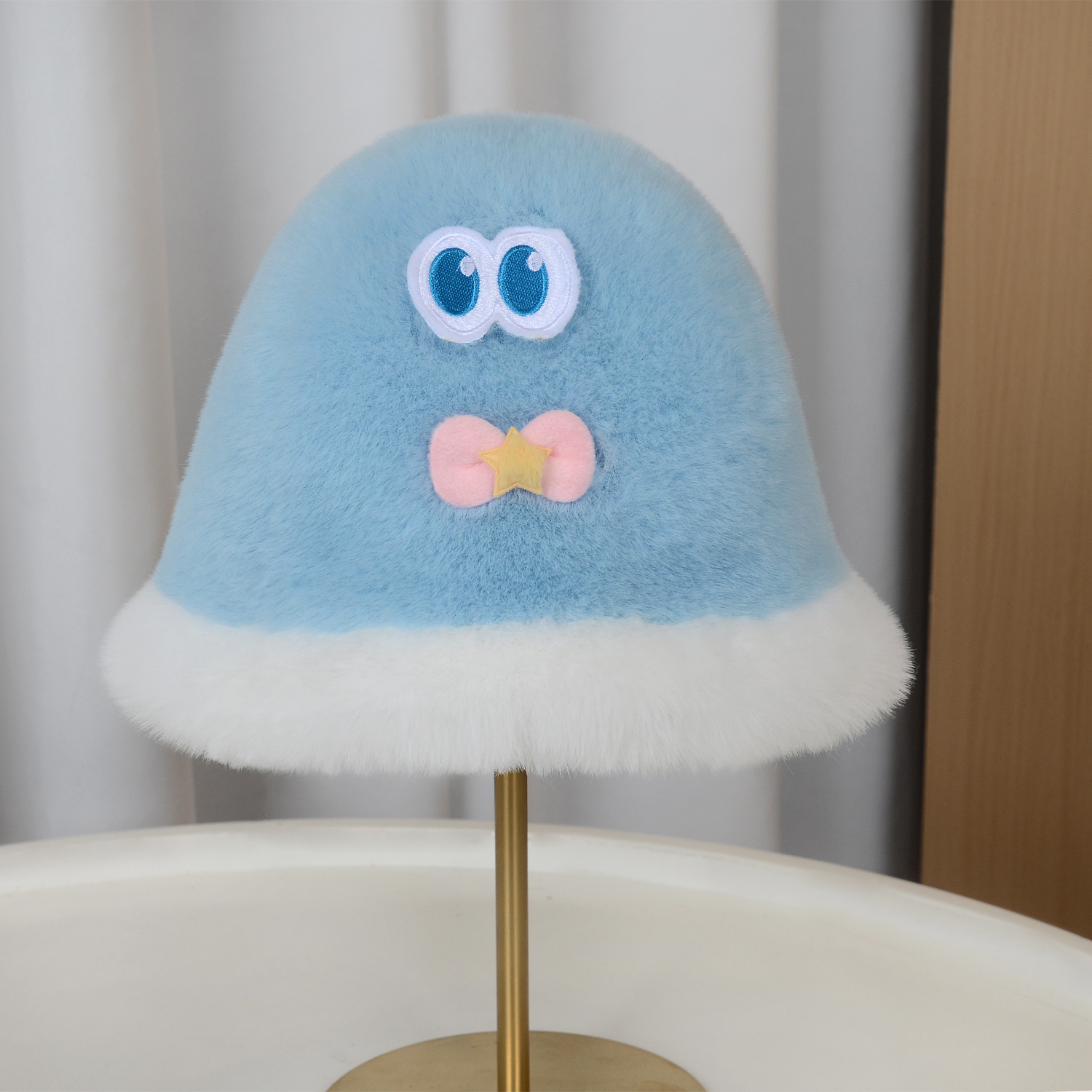 可爱张杰周边星星毛绒八花帽女秋冬显脸小保暖百搭水桶帽蓝色冬季