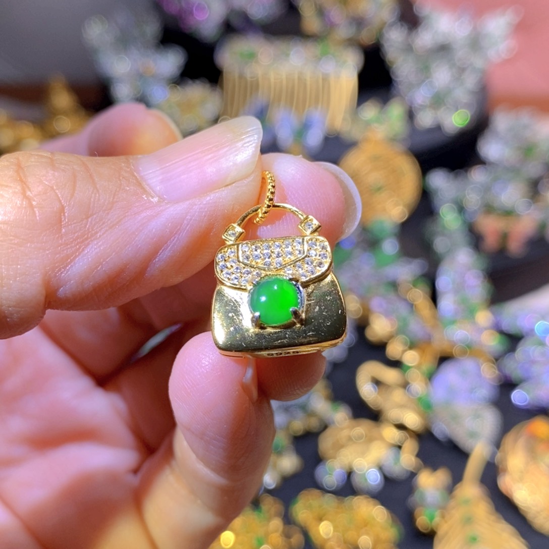 吊坠(不含链)银S925镶嵌翡翠