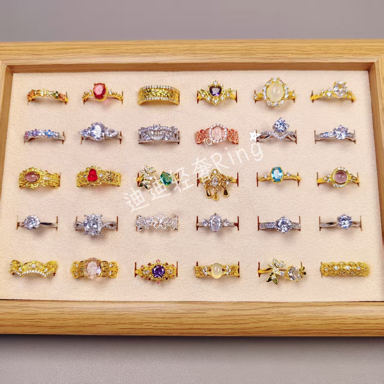 铜合金锆石戒指 铜合金锆石戒指活口可调节大小百搭饰品金色银色