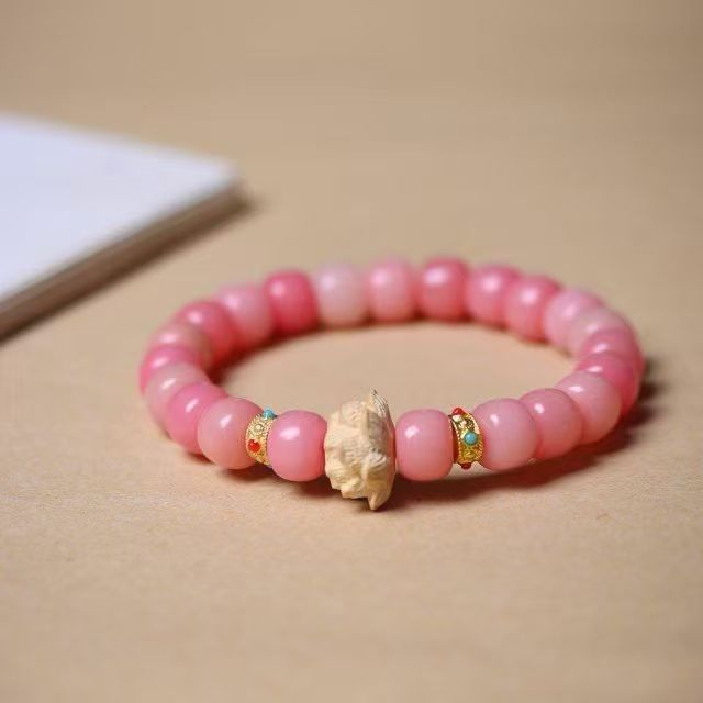 {A57}粉红色菩提莲花佛珠手串卡1.0