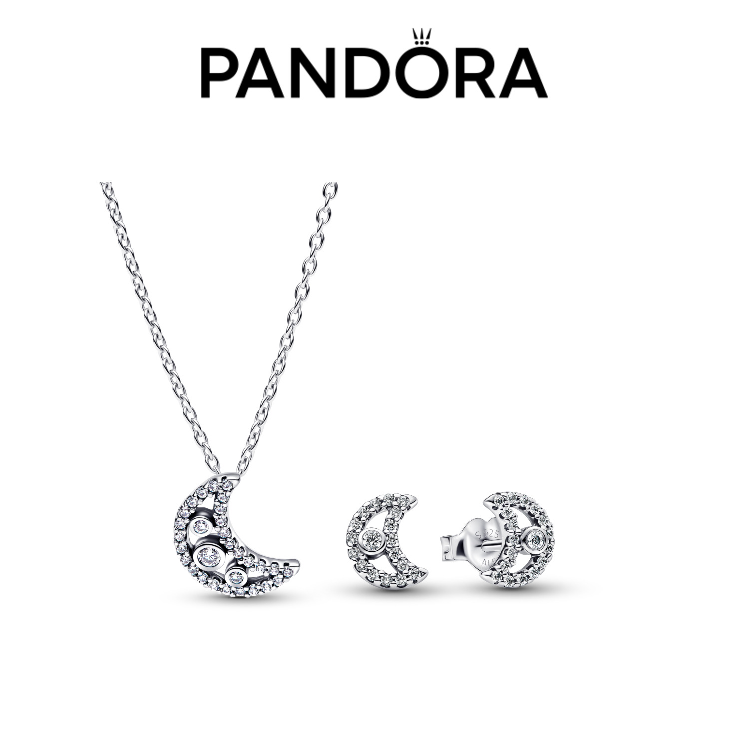 PANDORA/潘多拉 链子925银 爱之月项链耳钉套装百搭精致时尚礼物