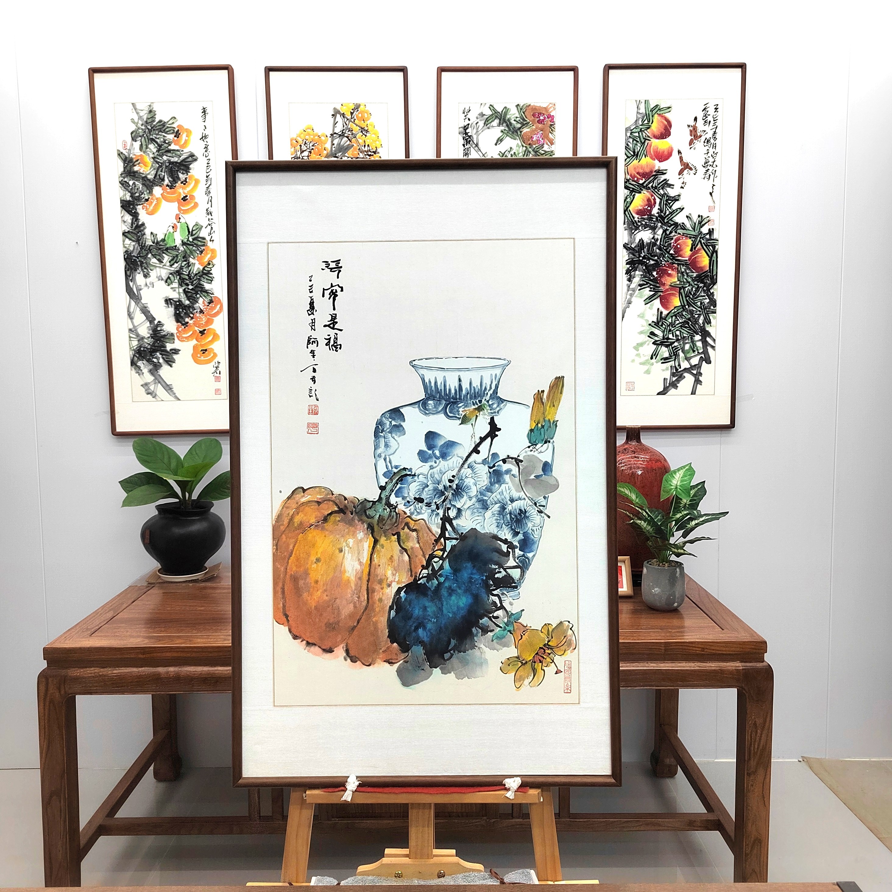 原创纯手绘带框国画《平安是福》90*55cm，玄关书房茶室办公室卧室挂