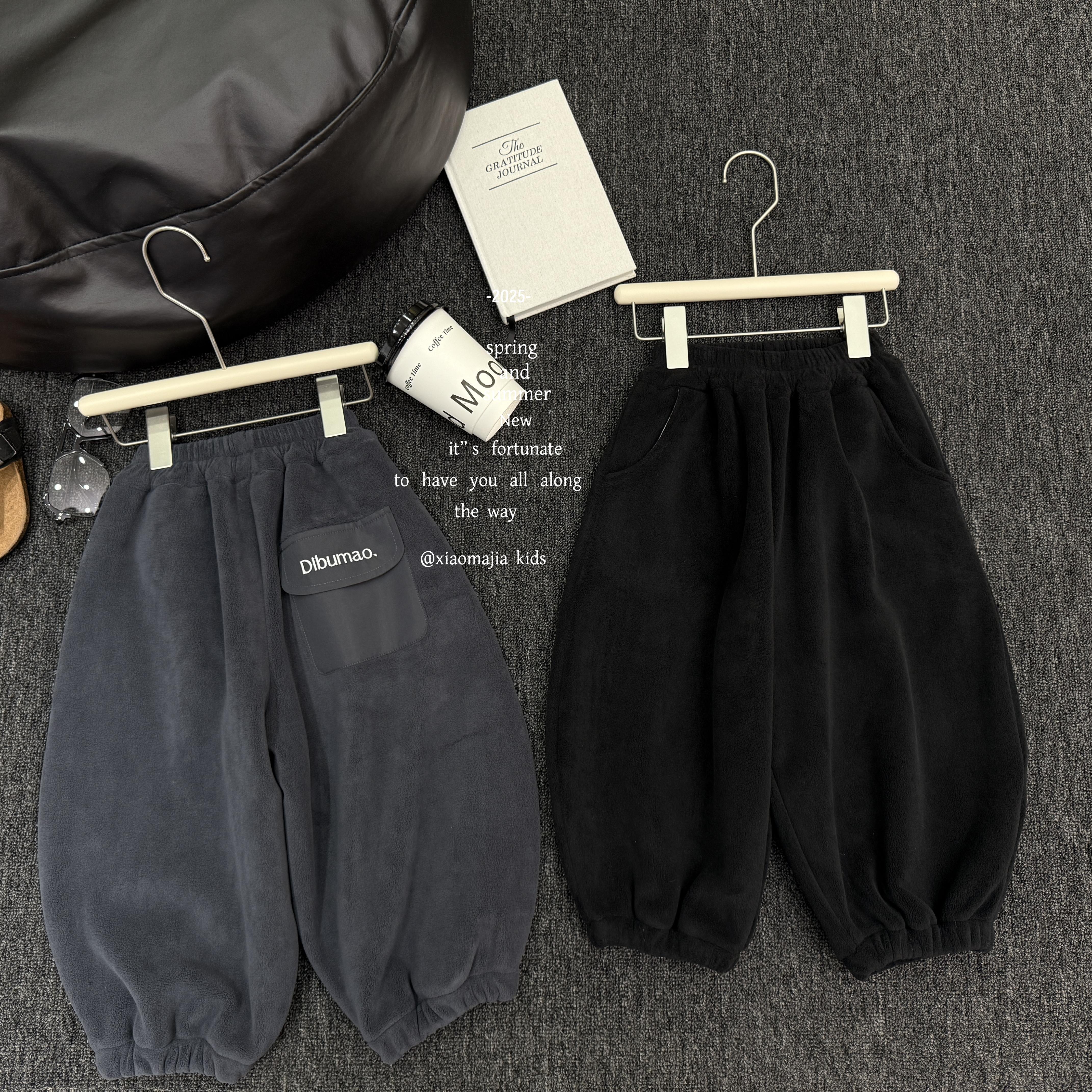 09现货-儿童冬季双面绒休闲卫裤D-6055韩版宽松束脚休闲裤男女