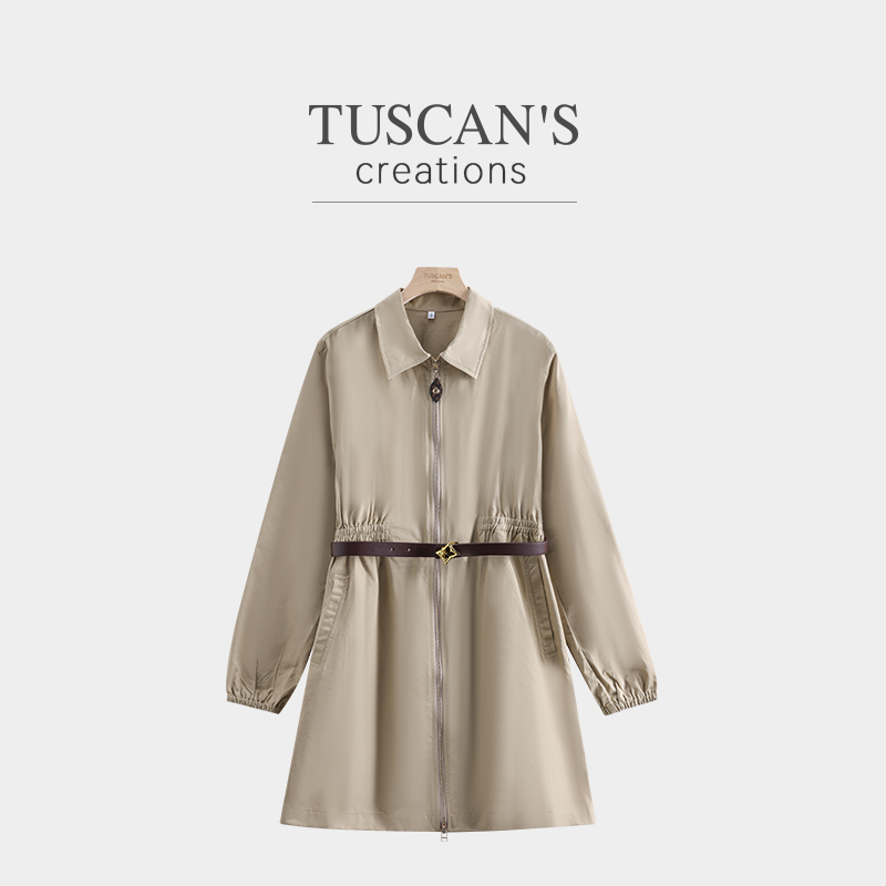 TUSCAN'S CREATIONS老钱风拉链长袖连衣裙翻领宽松女时代双鱼
