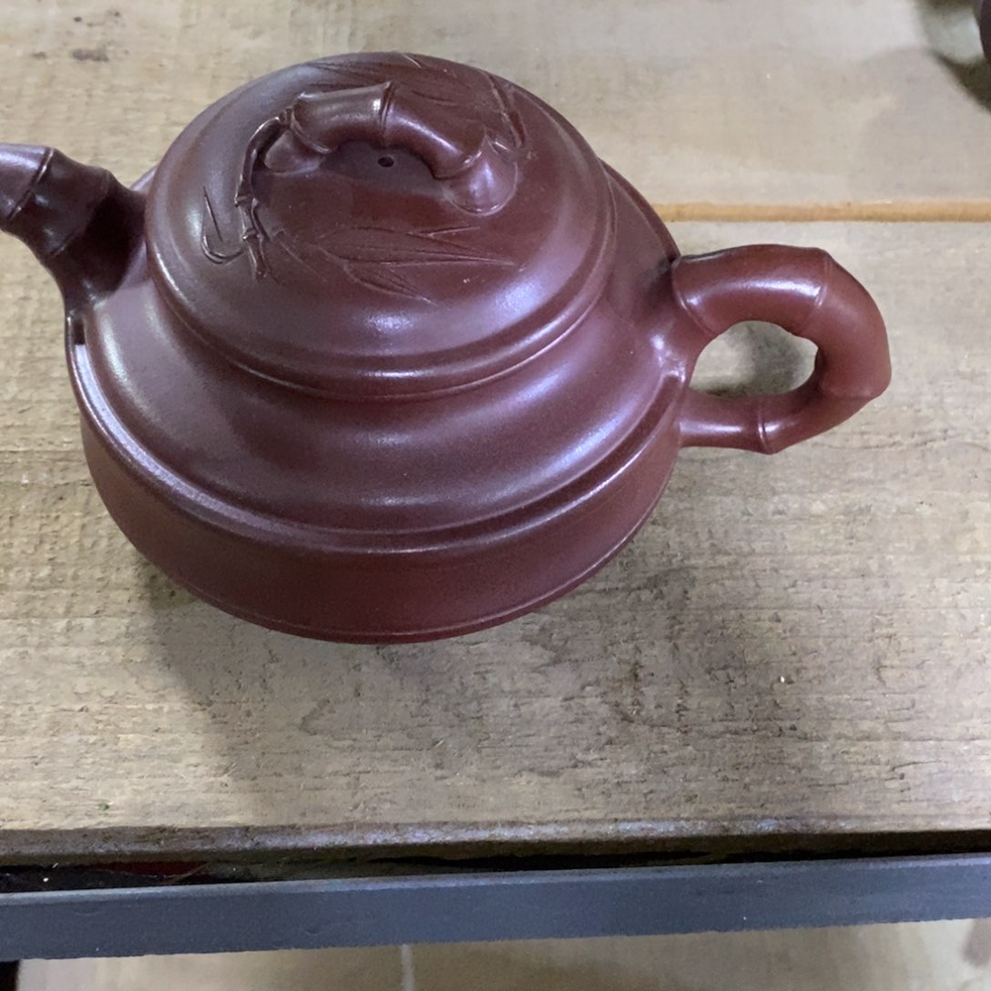 紫砂茶壶白9 双线竹鼓 龙血砂