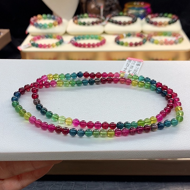 碧玺手链未镶嵌彩虹色标手串5.3mm