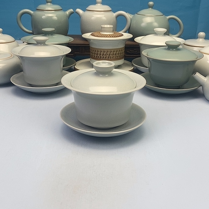 碗仿古月白马蹄盖碗原矿原釉原产地