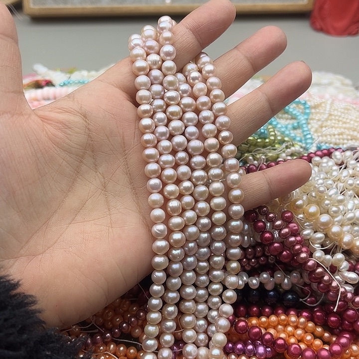 玛瑙/玉髓珠宝半成品未镶嵌一条7mm左右粉紫珍珠