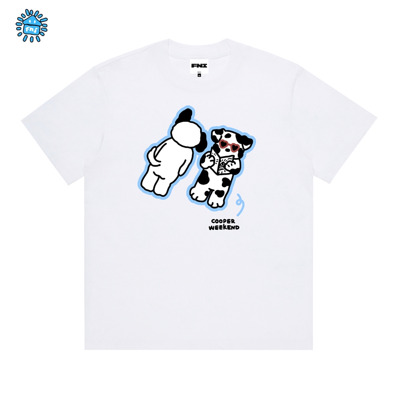 FNI Cooper系列（看报小狗）卡通趣味纯棉短袖男女同款t恤新款发泡
