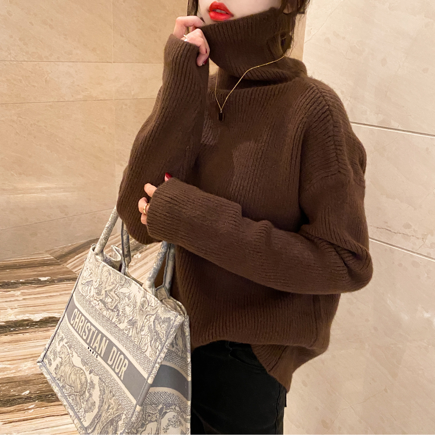 秋冬高领毛衣女2025年新款加厚堆堆领宽松内搭上衣针织打底衫外穿