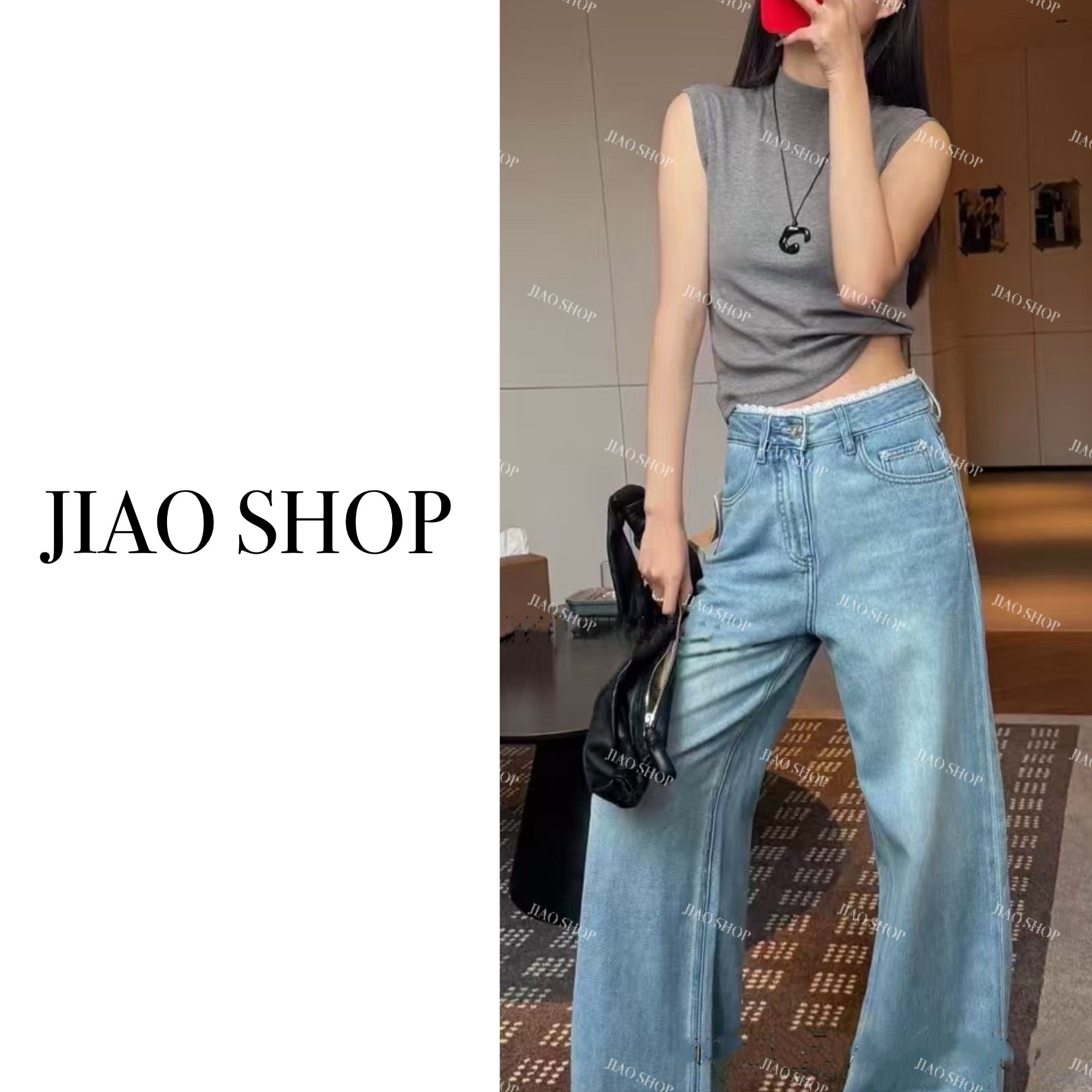 【JIAO SHOP】春季新款欧货阔腿牛仔裤