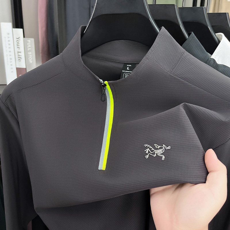奥莱折扣刺绣户外骑行服 【7A抗菌】春秋装长袖保暖T恤半拉链长袖