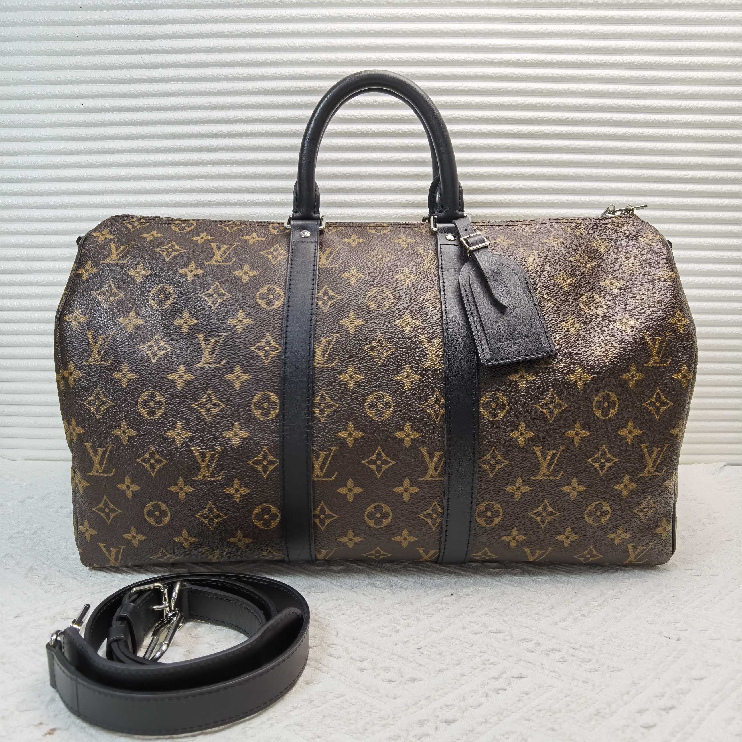 95新 LouisVuitton/路易威登 keepall45老花旅行袋斜挎包