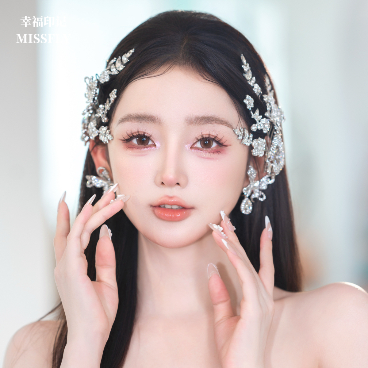 新娘头饰水钻对夹发夹韩式白纱造型高级感公主婚纱礼服宴会发饰品