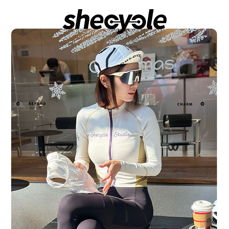抓绒骑行服户外紧身冬季【小暖阳】秋冬长袖女款撞色浅色shecycle